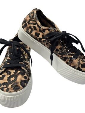 Steve Madden Emmi Leopard Print Platform Sneakers Canvas Shoes Size 7.5